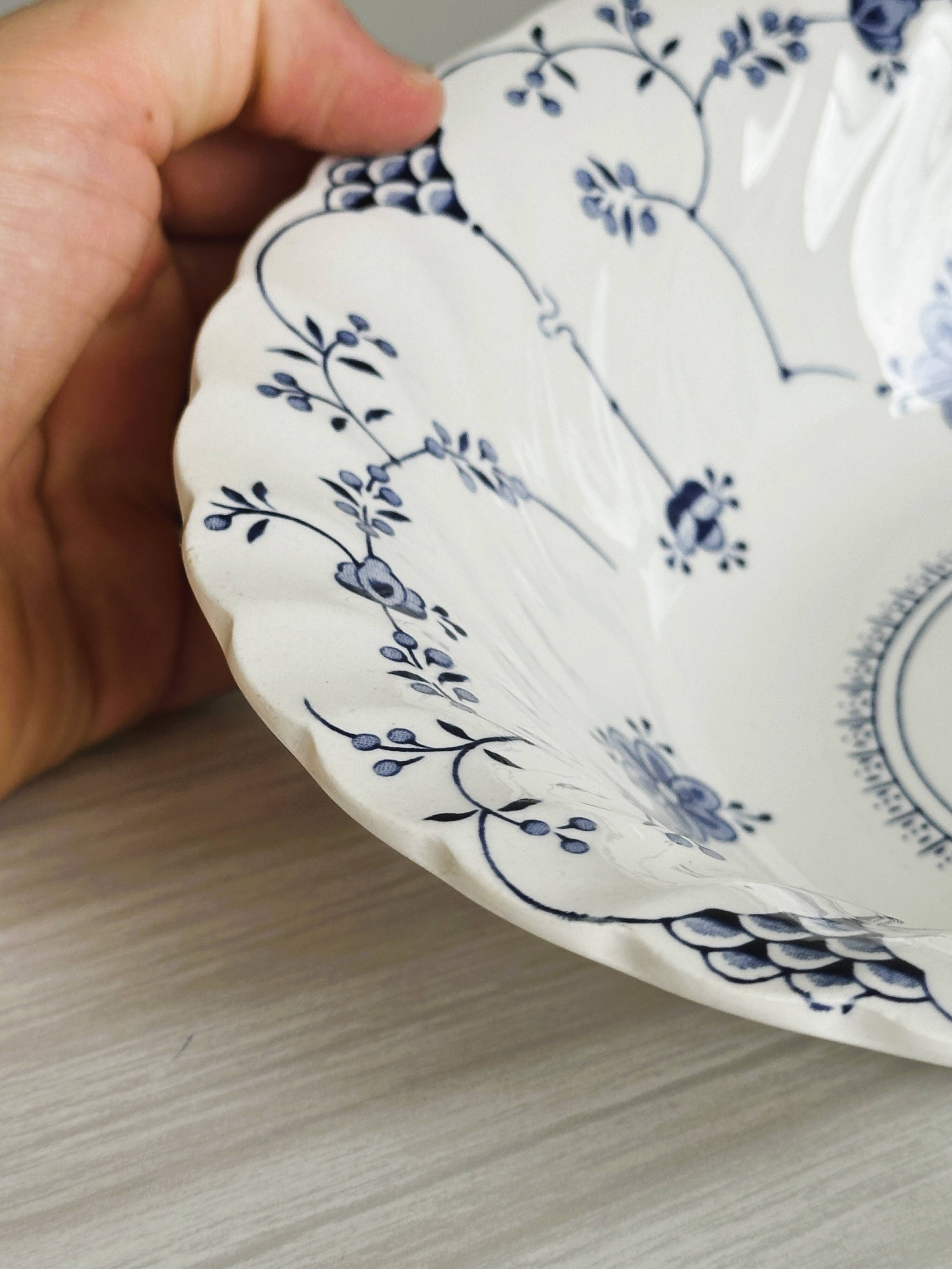 Small Myott porcelain salad bowl, blue floral decoration