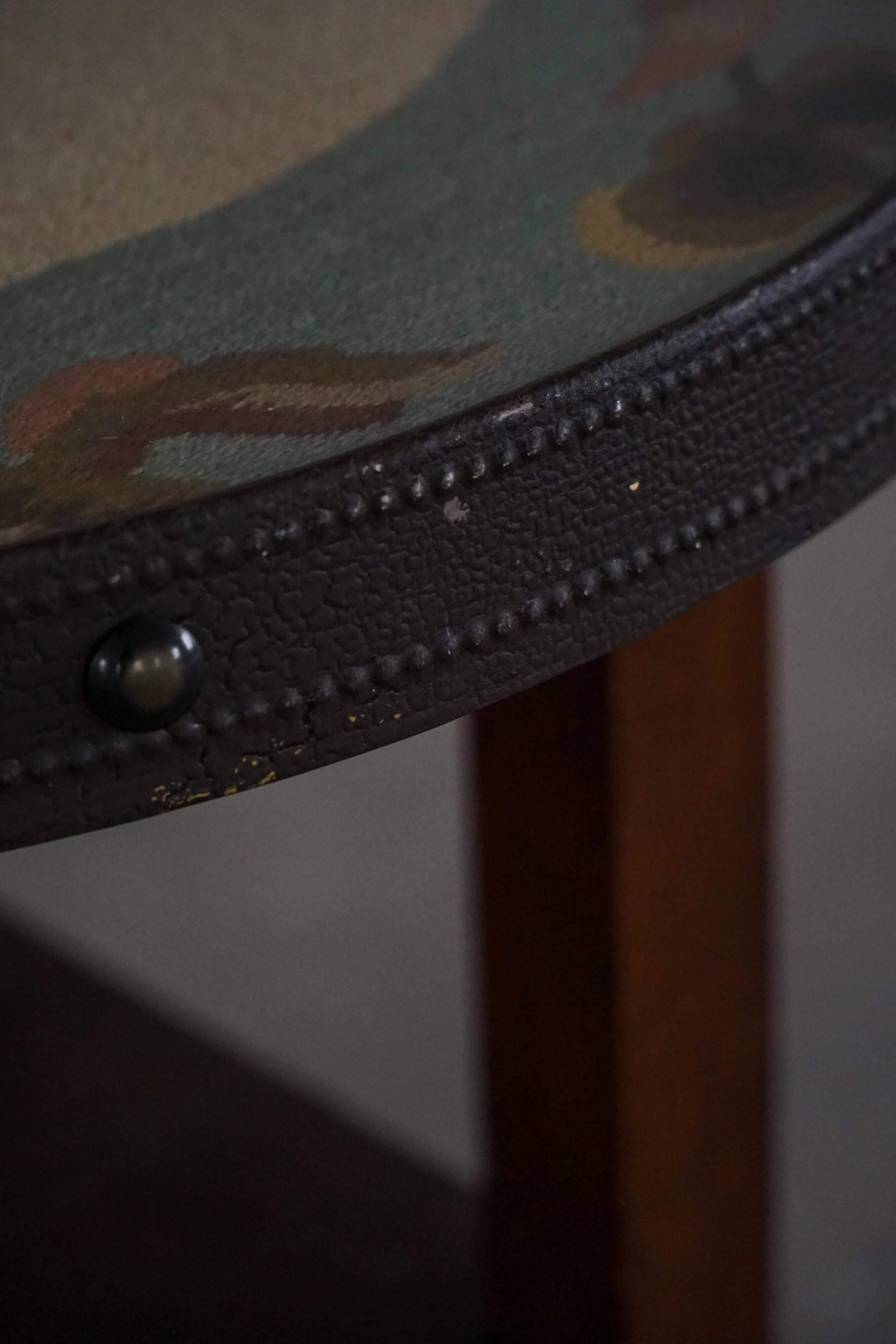 Art Nouveau, round side table with floral glass top, Danish cabinetmaker, 1920s