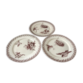 Trio of dessert plates Terre de Fer, faience digoin Sarreguemines, Buffon model