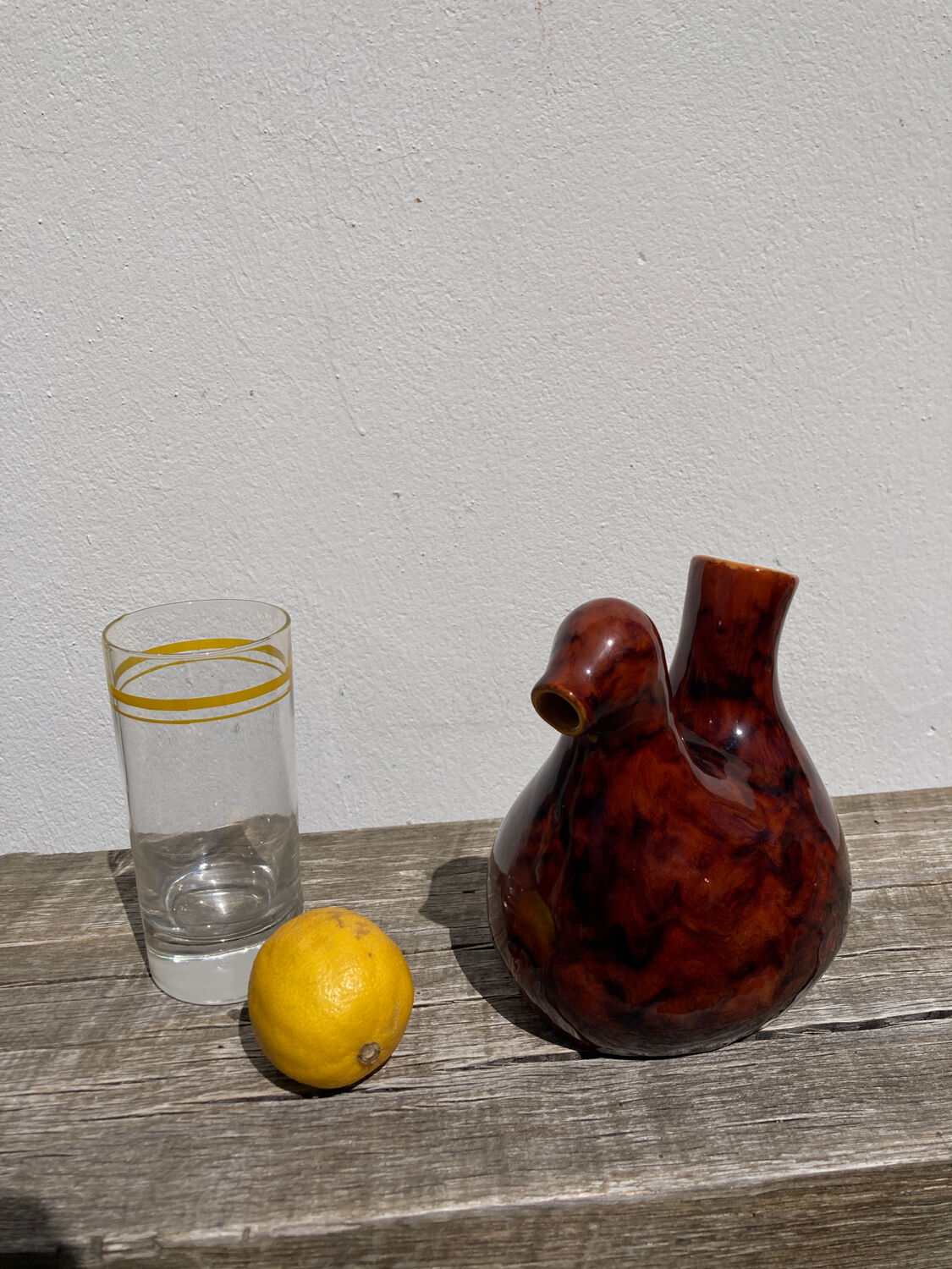 Zoomorphic pitcher bird / hen 1970 glazed ceramic brown and yellow