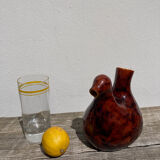 Zoomorphic pitcher bird / hen 1970 glazed ceramic brown and yellow