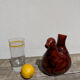 Zoomorphic pitcher bird / hen 1970 glazed ceramic brown and yellow