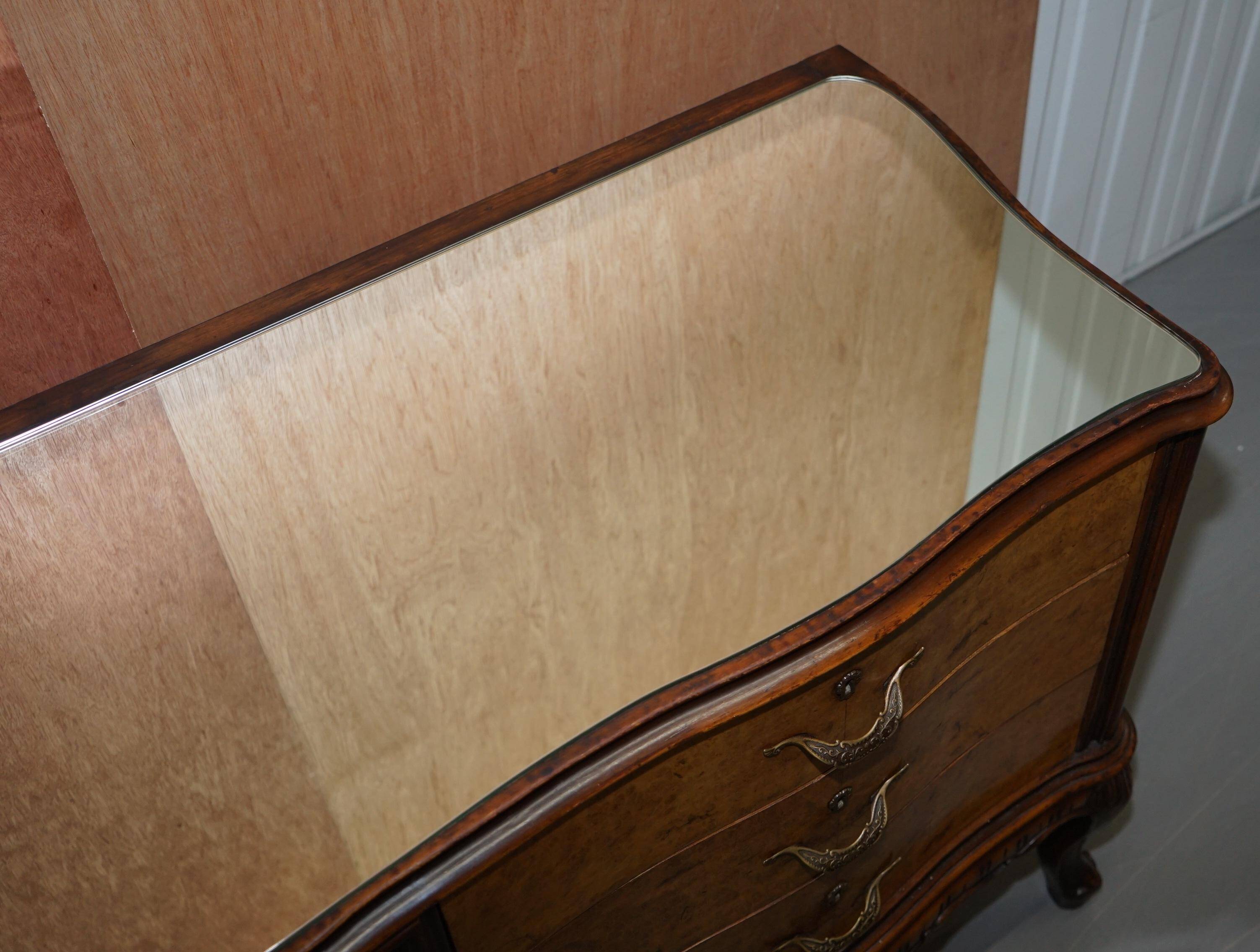 Vintage Italian Buffet in Walnut with Serpentine Front and Mirror Top