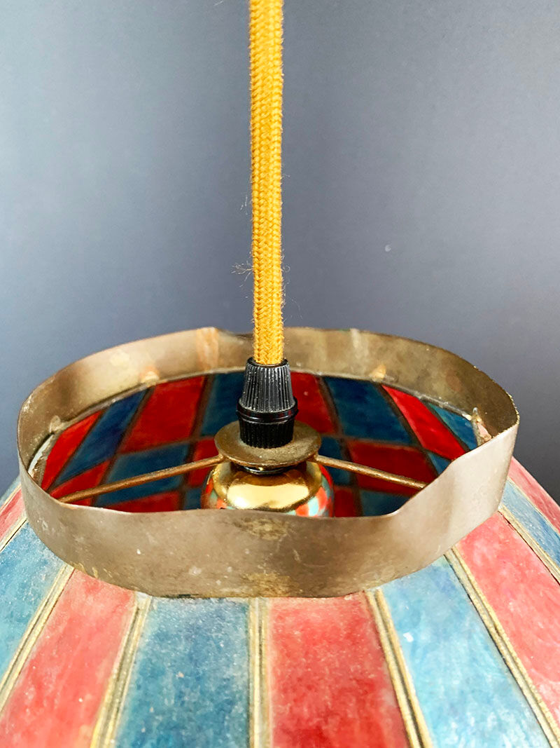 Mother-of-pearl and brass hanging lamp