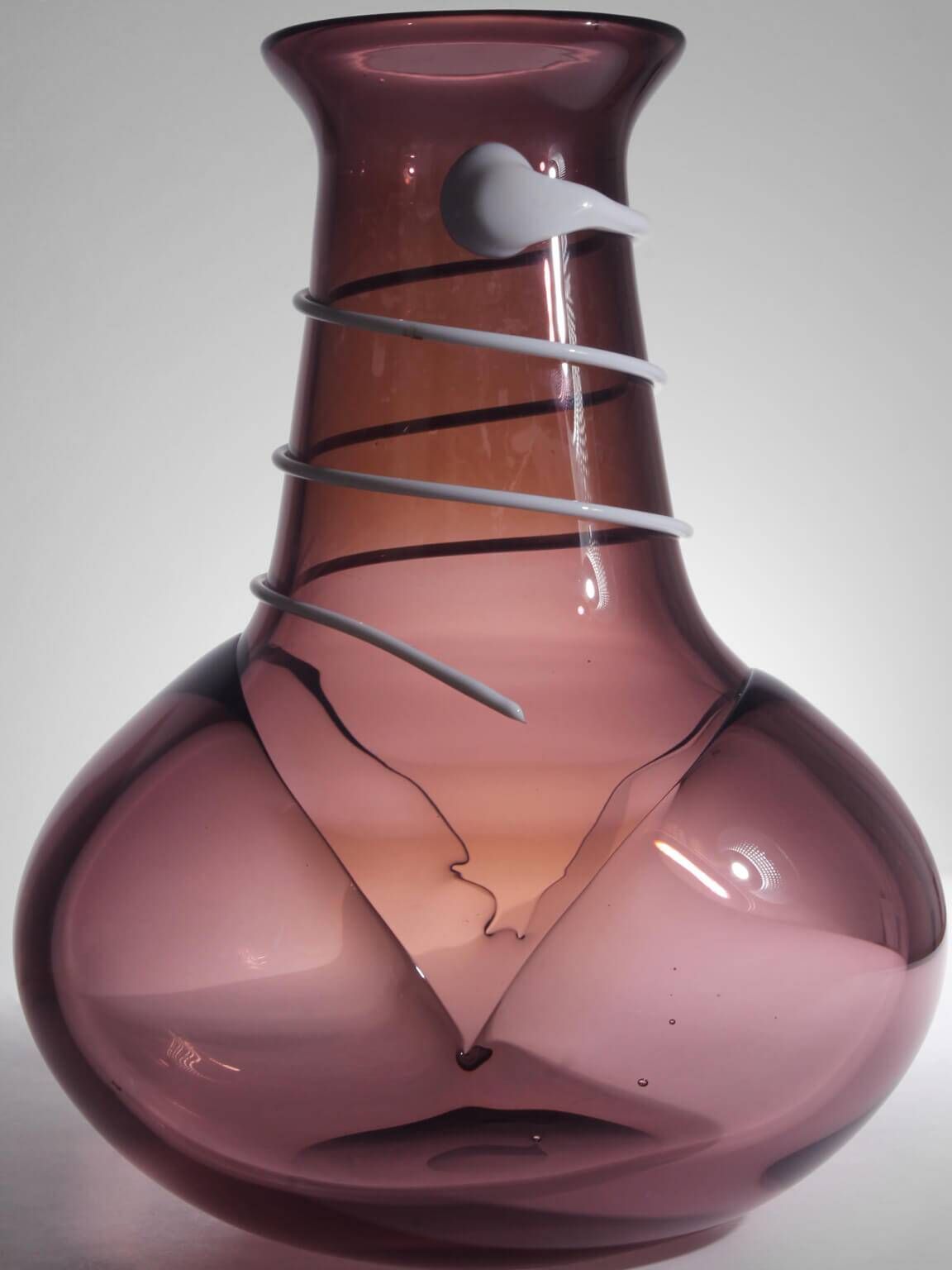 Monica Backström Art Glass Vase In Burgundy And White, For Kosta Boda