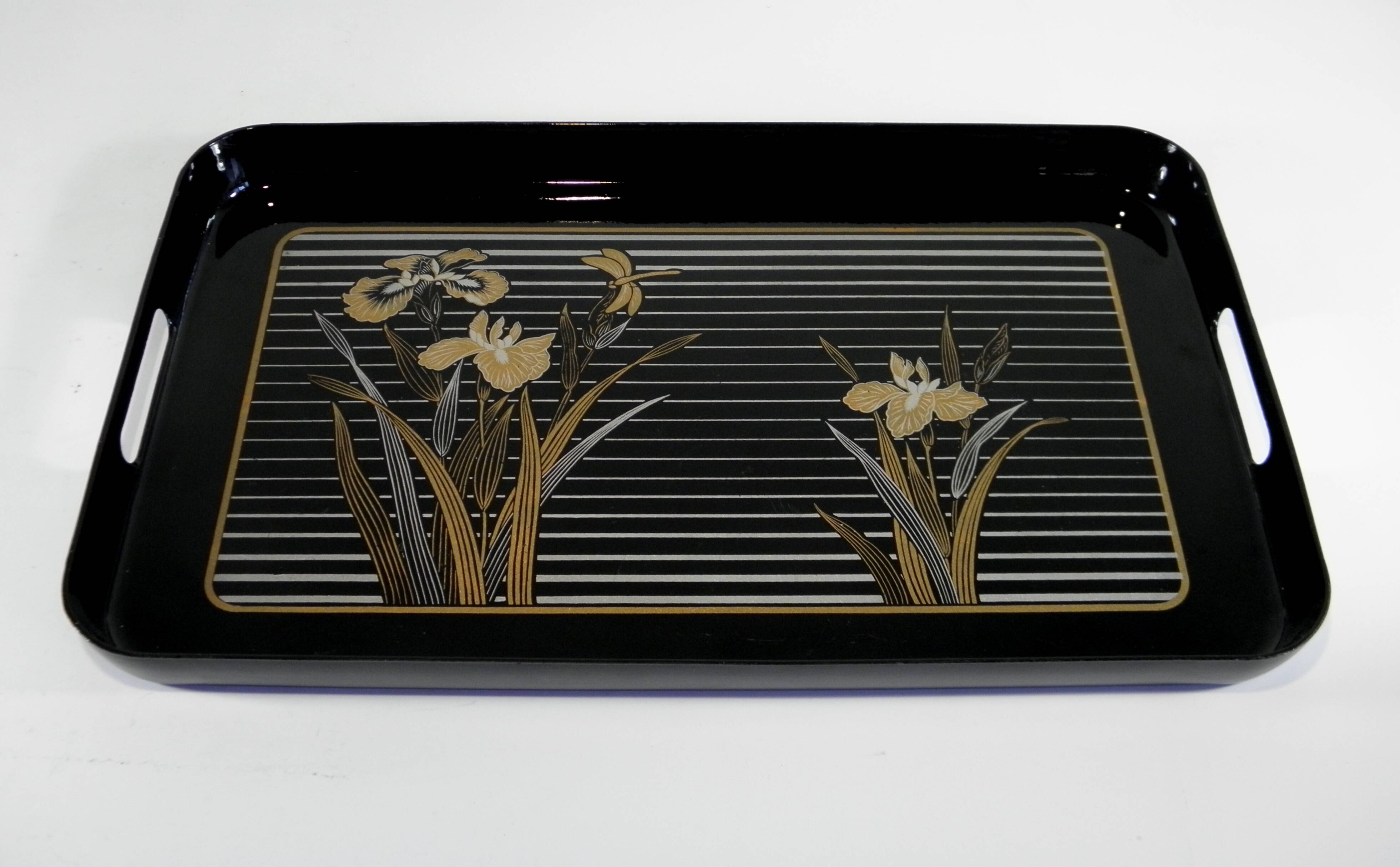 Lacquered plate "iris" 48 x 29 cm - japan 1970