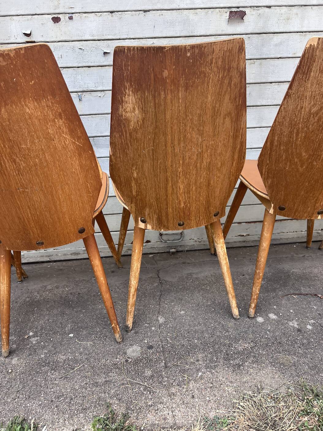 (Lot) 5 chaises vintage bois attribuées à Baumann (à restaurer)