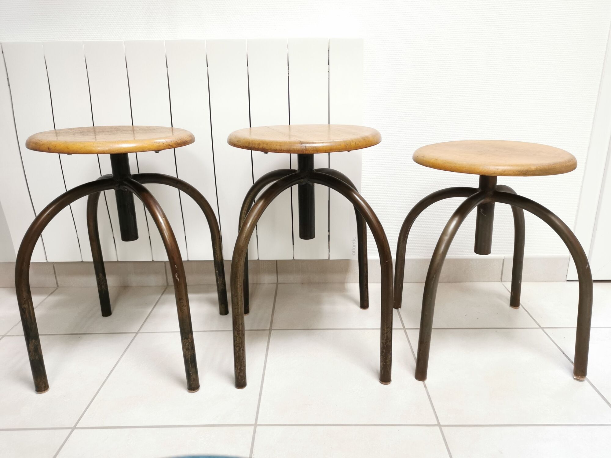 Set of 3 vintage stools of industrial style, medical office