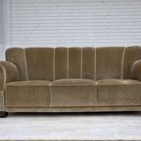 1960s, Danish 3-seater sofa, green furniture velour, oak wood legs.