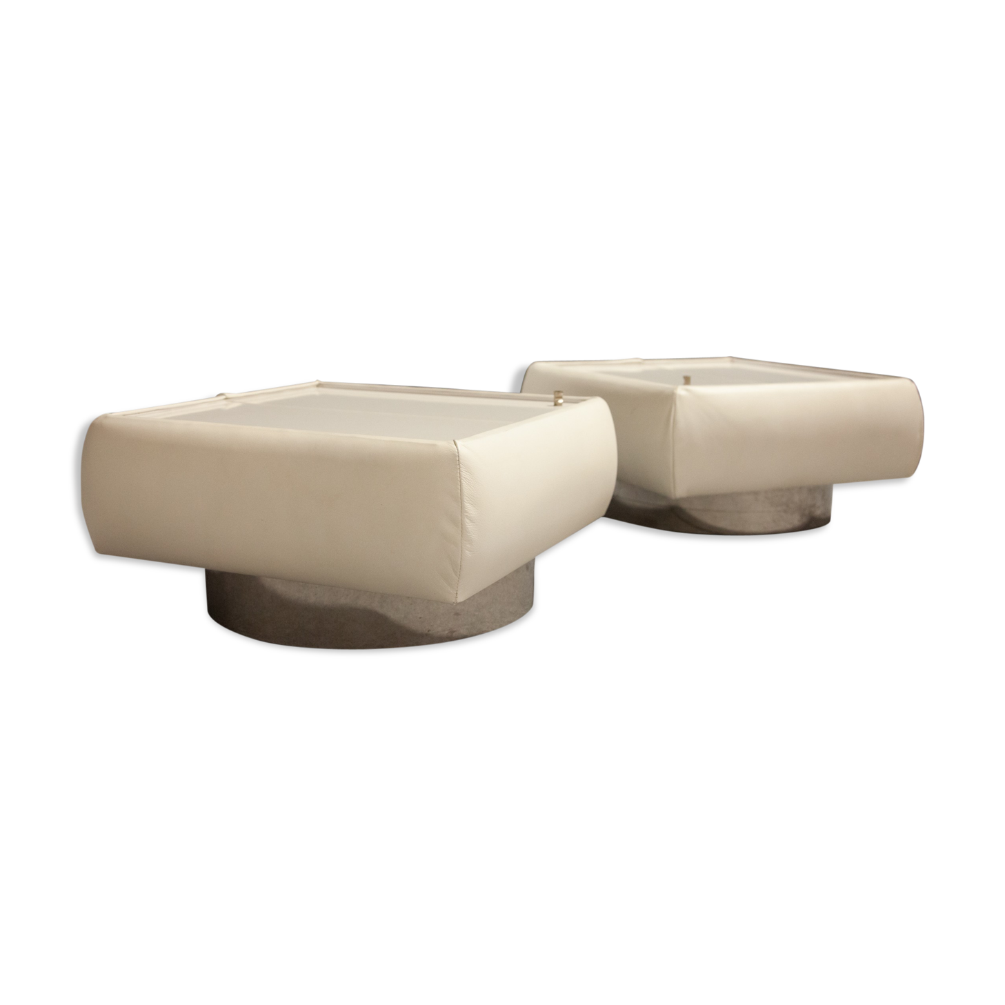 Pair of 70s white leather bedsides