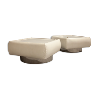 Pair of 70s white leather bedsides