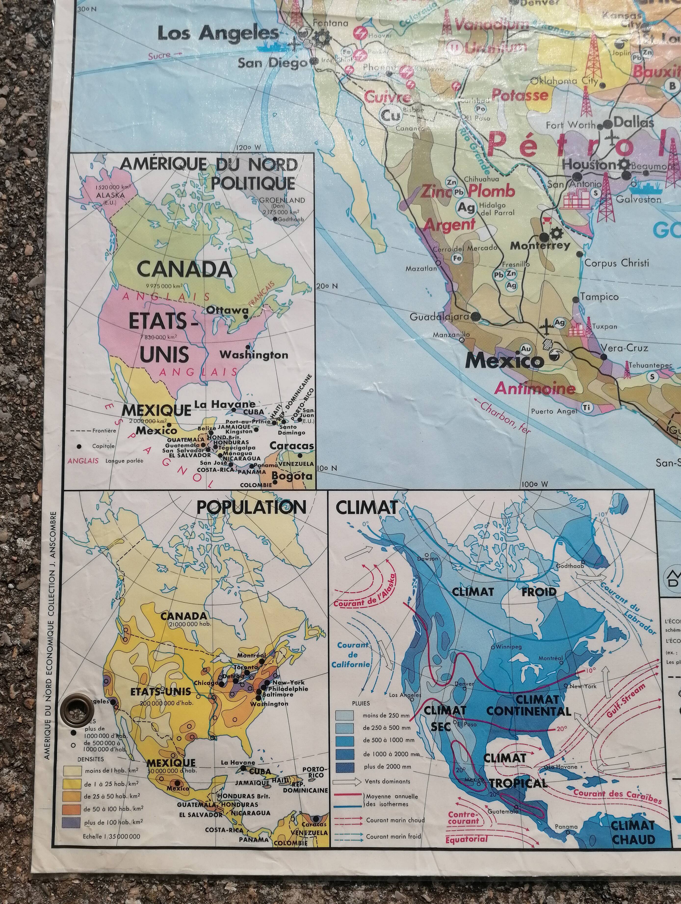 Ancienne carte mdi amérique du nord physique et économique r. brunet