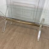 Table in plexiglass gold metal and beveled glass 1970s