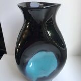 free-form design vase in black and blue ceramic from the 70s