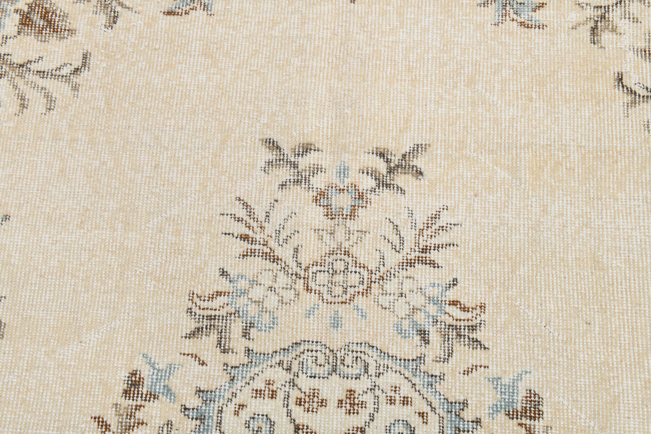 Handmade beige & brown floral  vintage rug