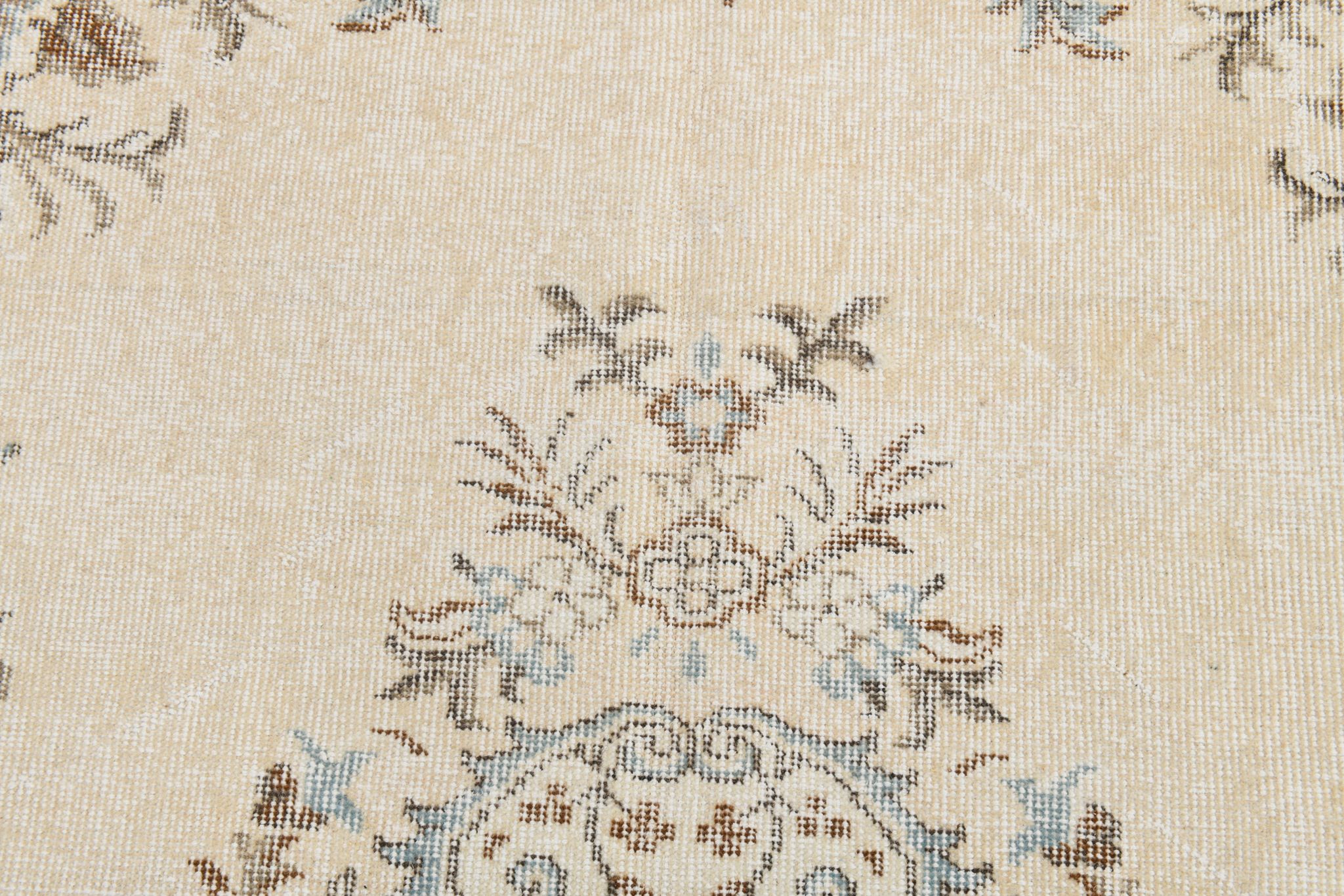 Handmade beige & brown floral  vintage rug