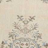 Handmade beige & brown floral  vintage rug