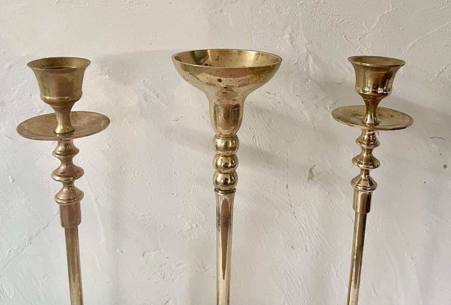 Set of 3 brass candle holders