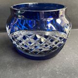 Vase cristal taillé overlay bleu cobalt
