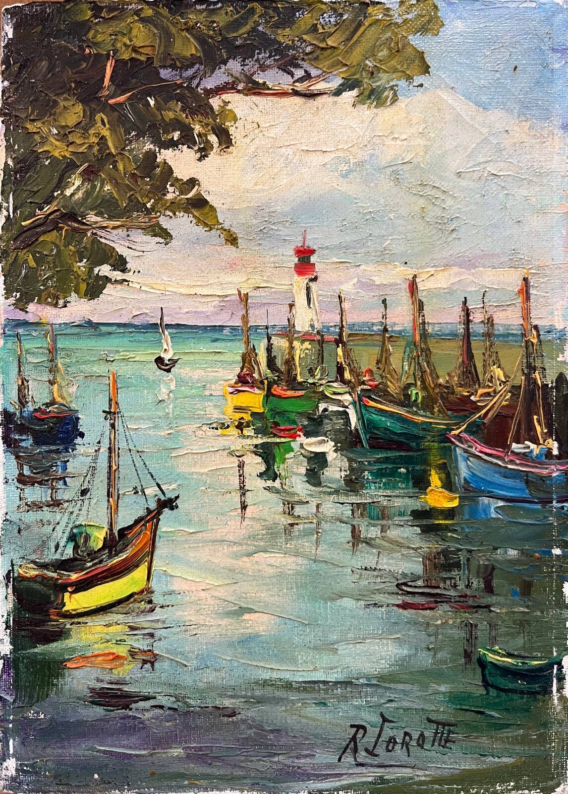 Tableau HST Marine Lighthouse Port, Roger Lorotte (1920-1985)