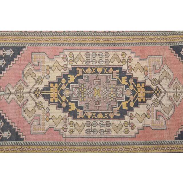 1970s Vintage Turkish Hand-Knotted Wool Cotton Pink Area Rug 124x226