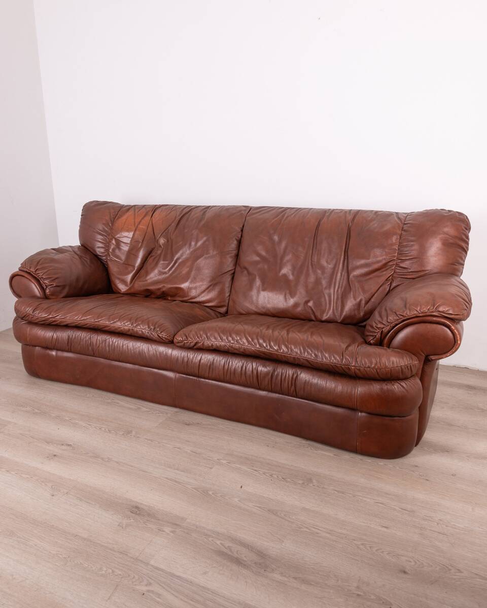 Vintage sofa from the 70s in genuine brown leather italian design