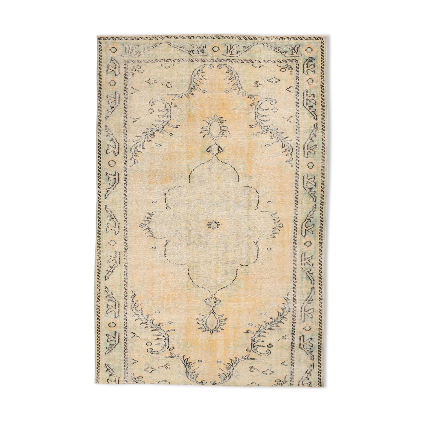 Classic faded yellow oushak rug 269x176cm
