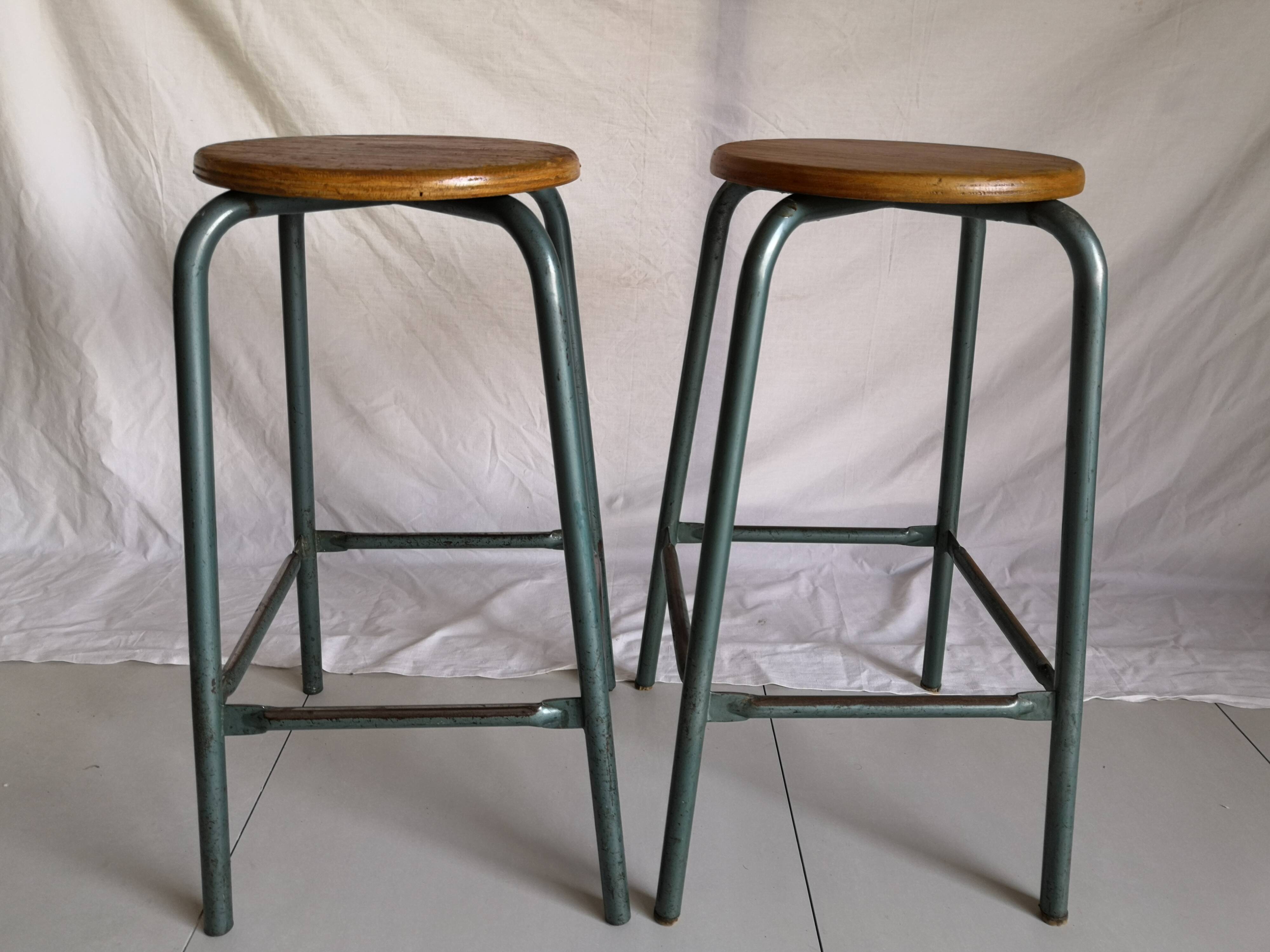 Duo of vintage 60s workshop industrial tabourets