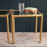 Bamboo brass and smoked glass trio of tables