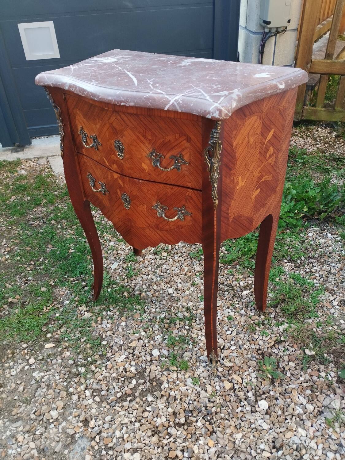 Antique Louis XV style chest of drawers with marble top