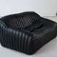 Cinna Ligne Roset Black leather 2-seater sofa attributed to Annie Hieronimus, 1970s