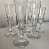 Set de 6 coupes à champagne 19e à cotes plates en cristal assorties