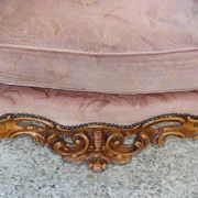 Vintage French armchair, 1960s, carved wood, springs