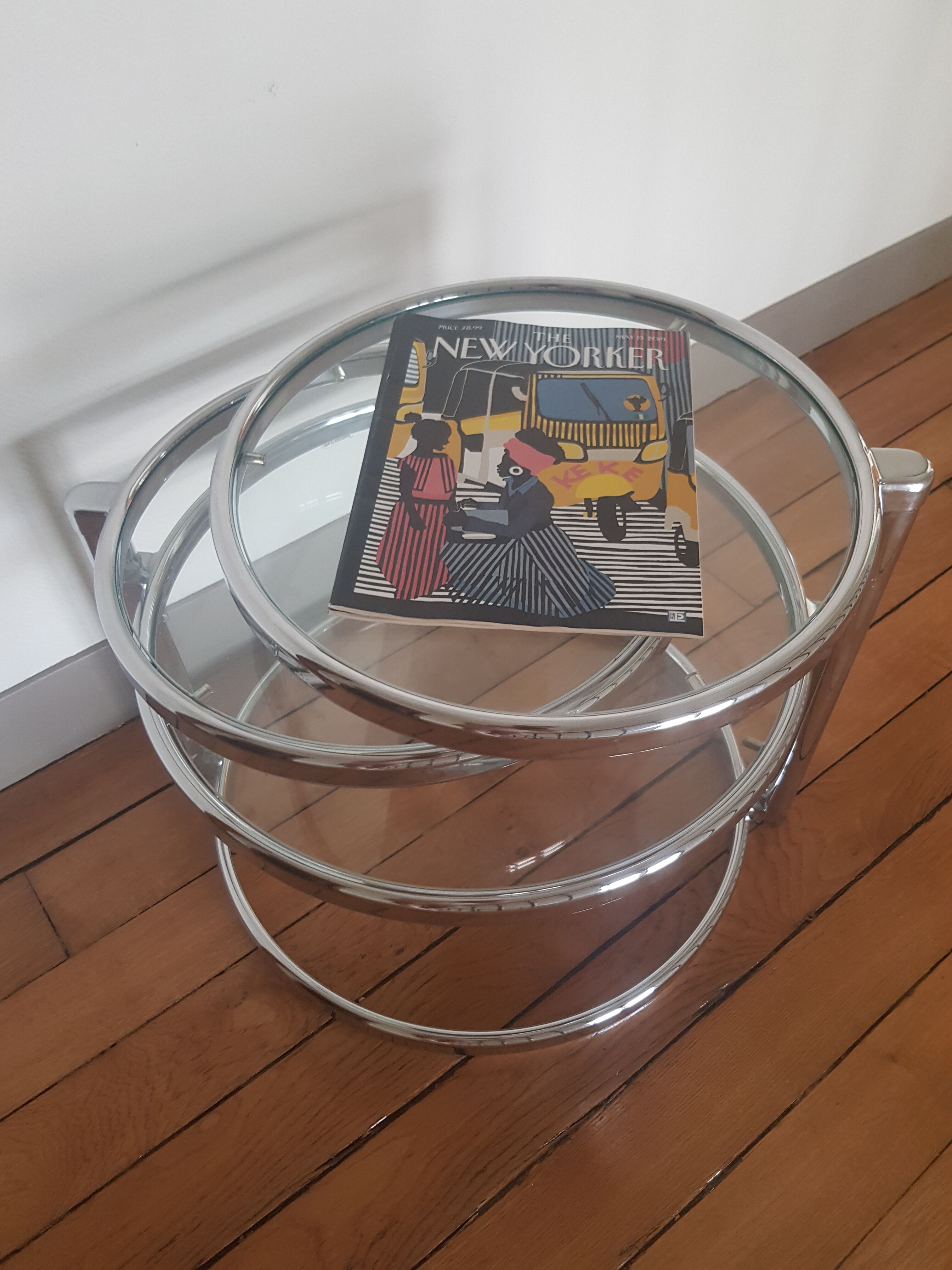 Glass and chrome coffee table