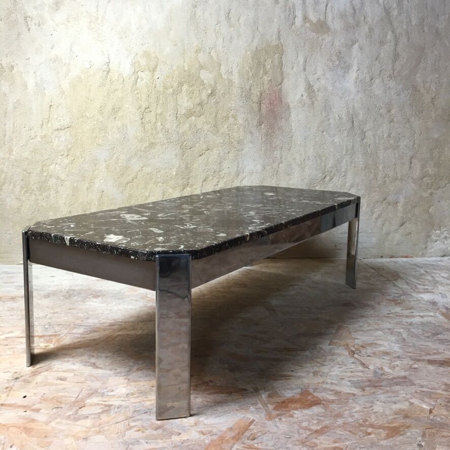 Table basse marbre & inox « Roche Bobois » - années 70