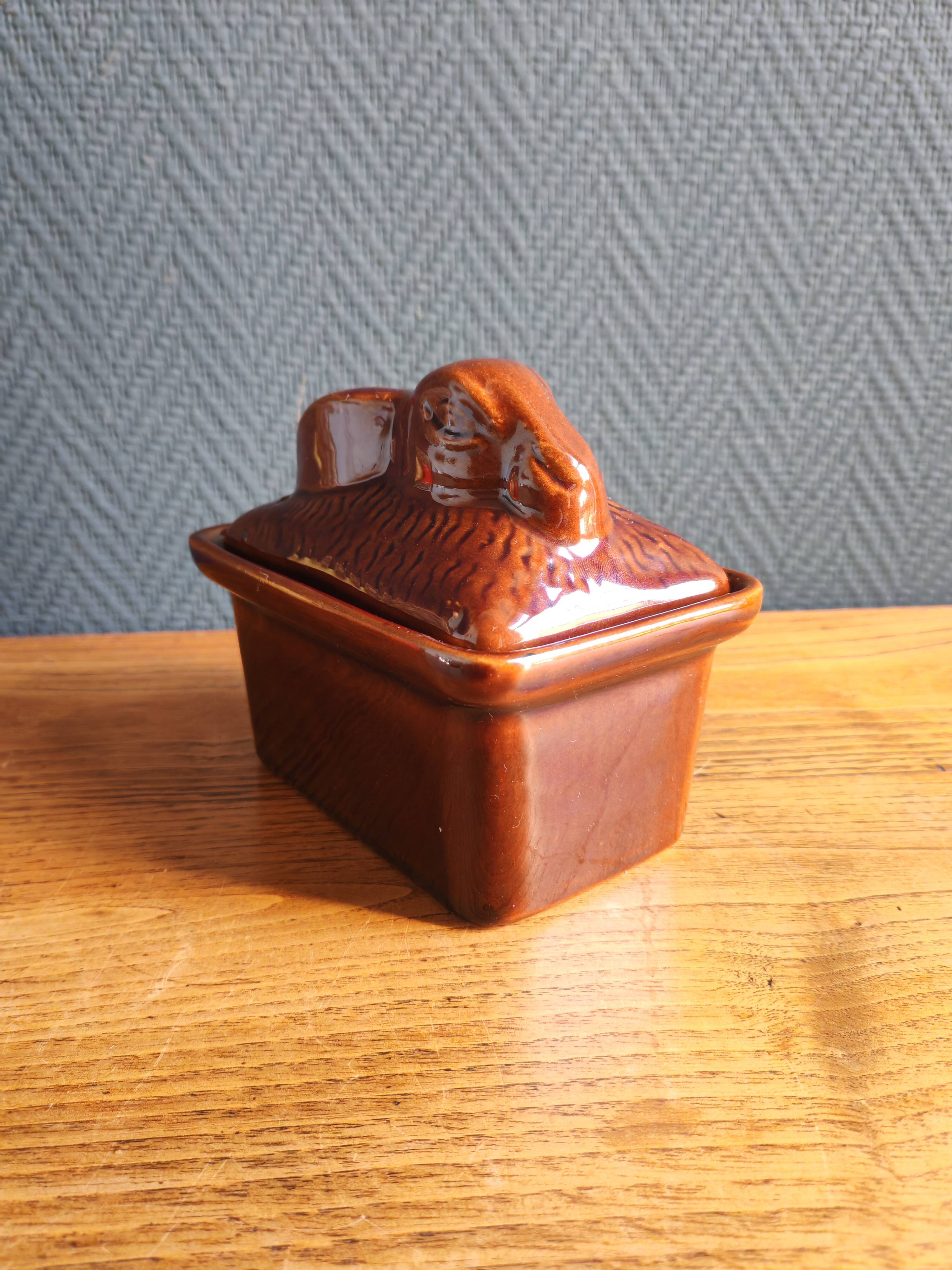 Vintage Rabbit Terrine in Glazed Ceramic - Brown Barbotine