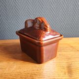 Vintage Rabbit Terrine in Glazed Ceramic - Brown Barbotine