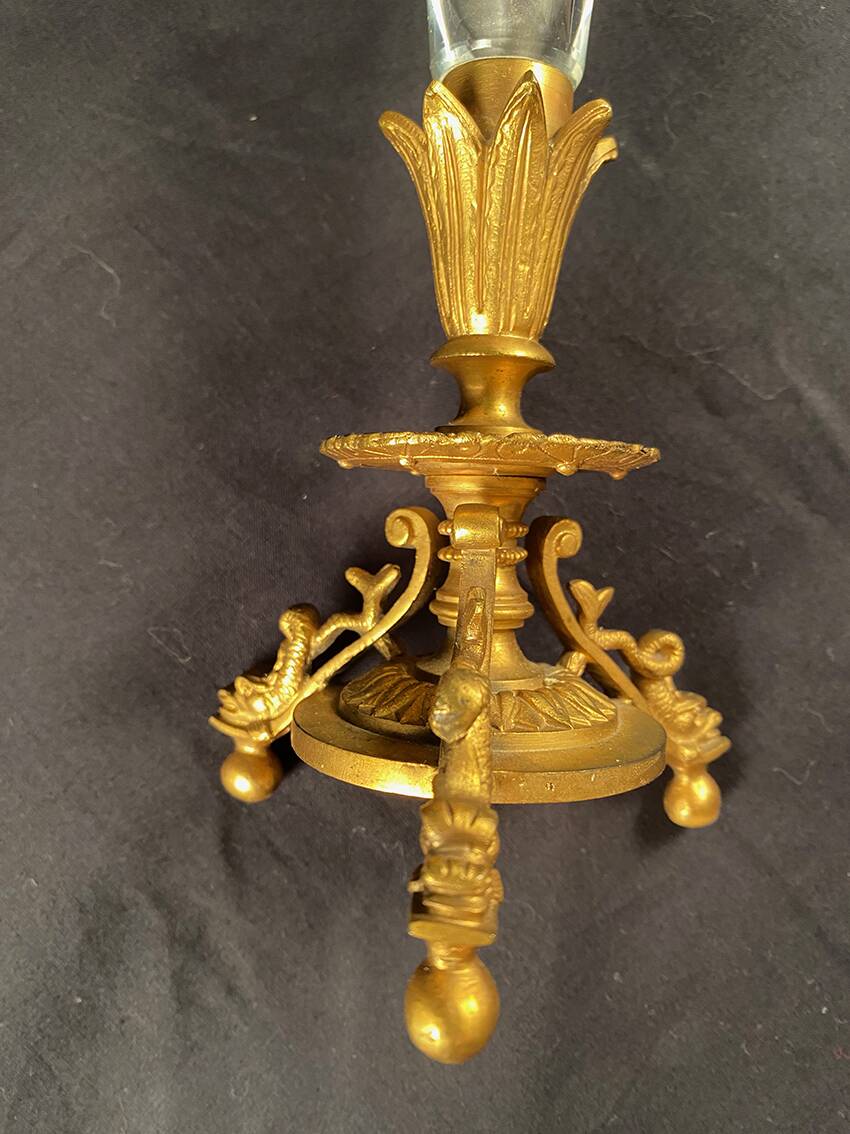 Cornet vase in gilded bronze and engraved crystal