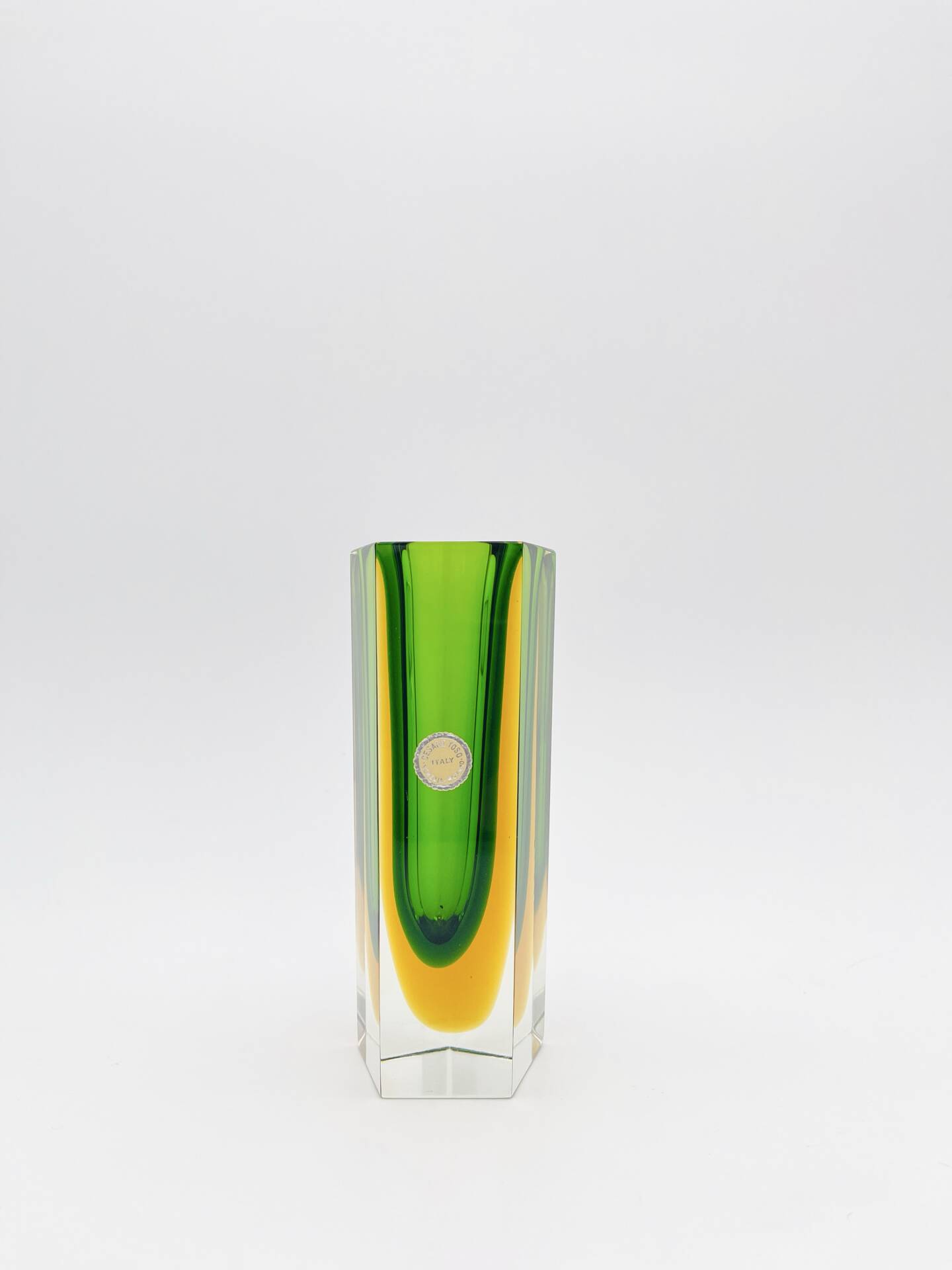 Vase Cesare Toso - Murano - Sommerso - Pentagonal vert et ambre