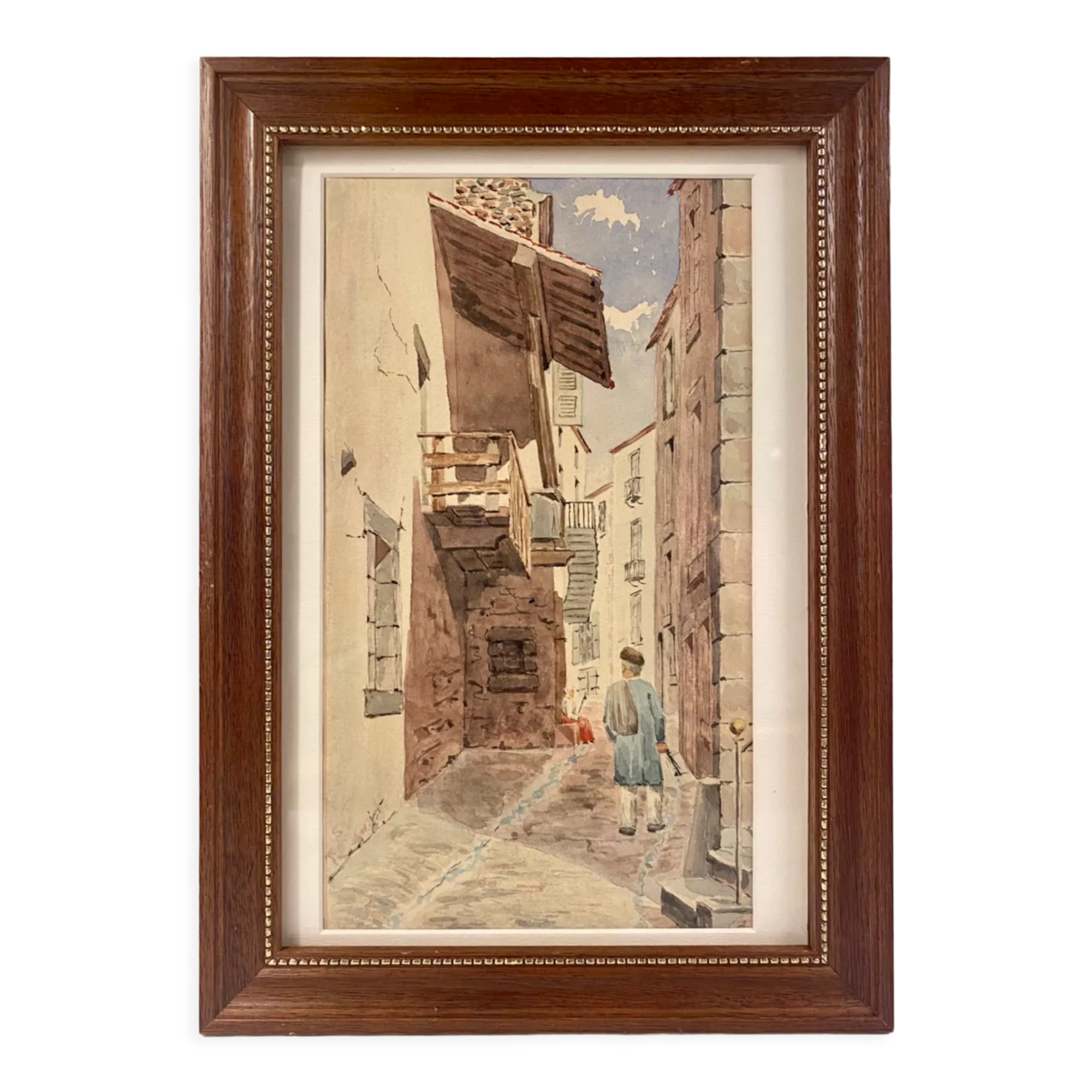 Old painting, Provencal landscape, watercolor early twentieth century