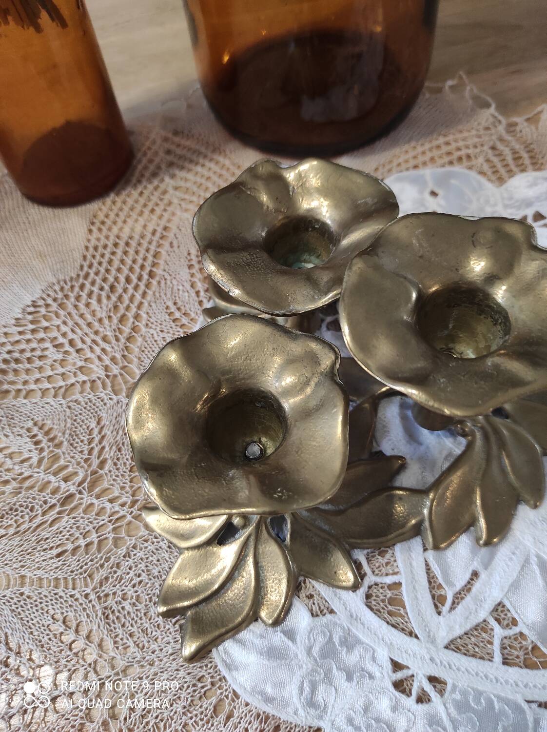Brass flower candle holder