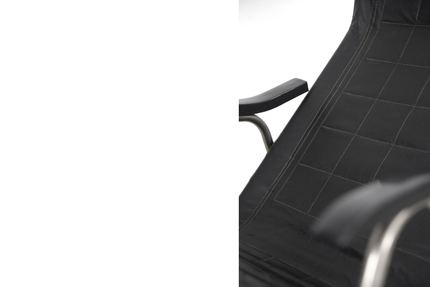 Vintage Mid-Century Postmodern Minimalist Black Leather Rocking Chair by Takeshi Nii, 1950s