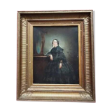 Portrait de maître d'une femme élégante, peinture à l'huile du XIXe siècle