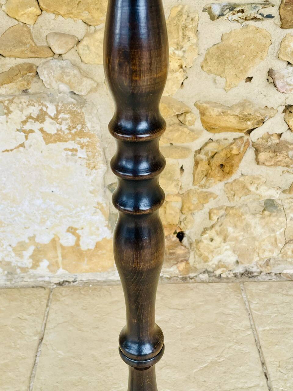 Vintage Floor Lamp Turned Wood, Bamboo Rattan Circa 1950s
