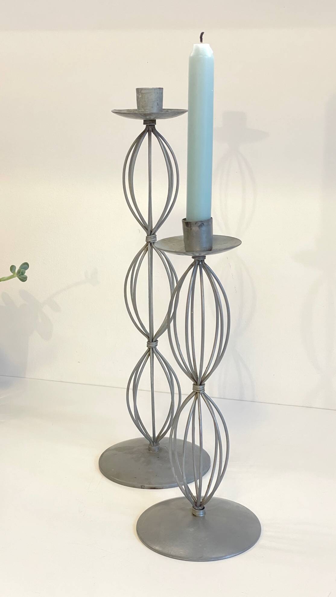 Geometric METAL CANDLE HOLDERS Patinated Gray