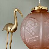 Vintage art deco globe pendant light in pink frosted glass