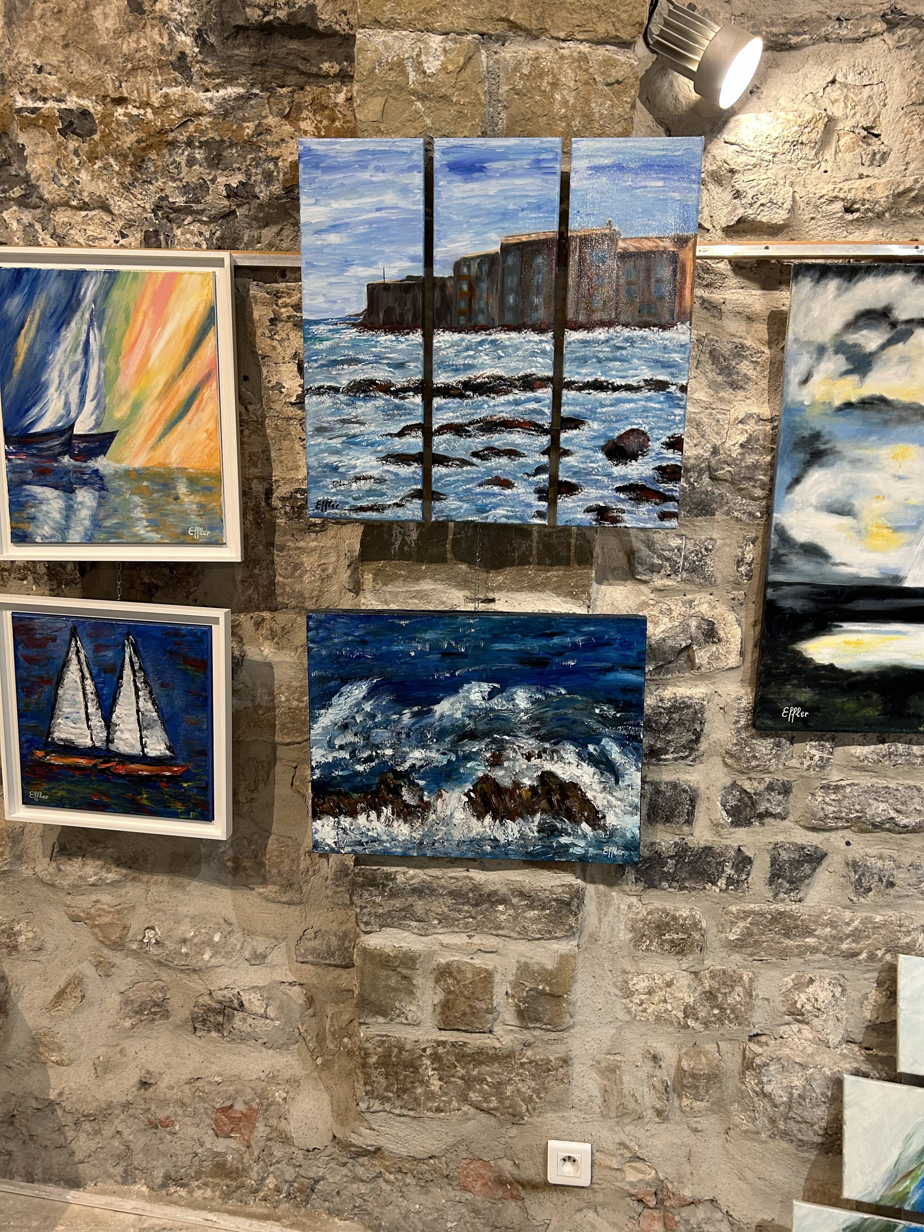 Triptych A Small Corner of Saint-Tropez 70 X 90 Painting of the Ponche Beach