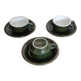 Tasses à café de bistrot vertes et or  (3)  , en porcelaine,  Pillivuyt