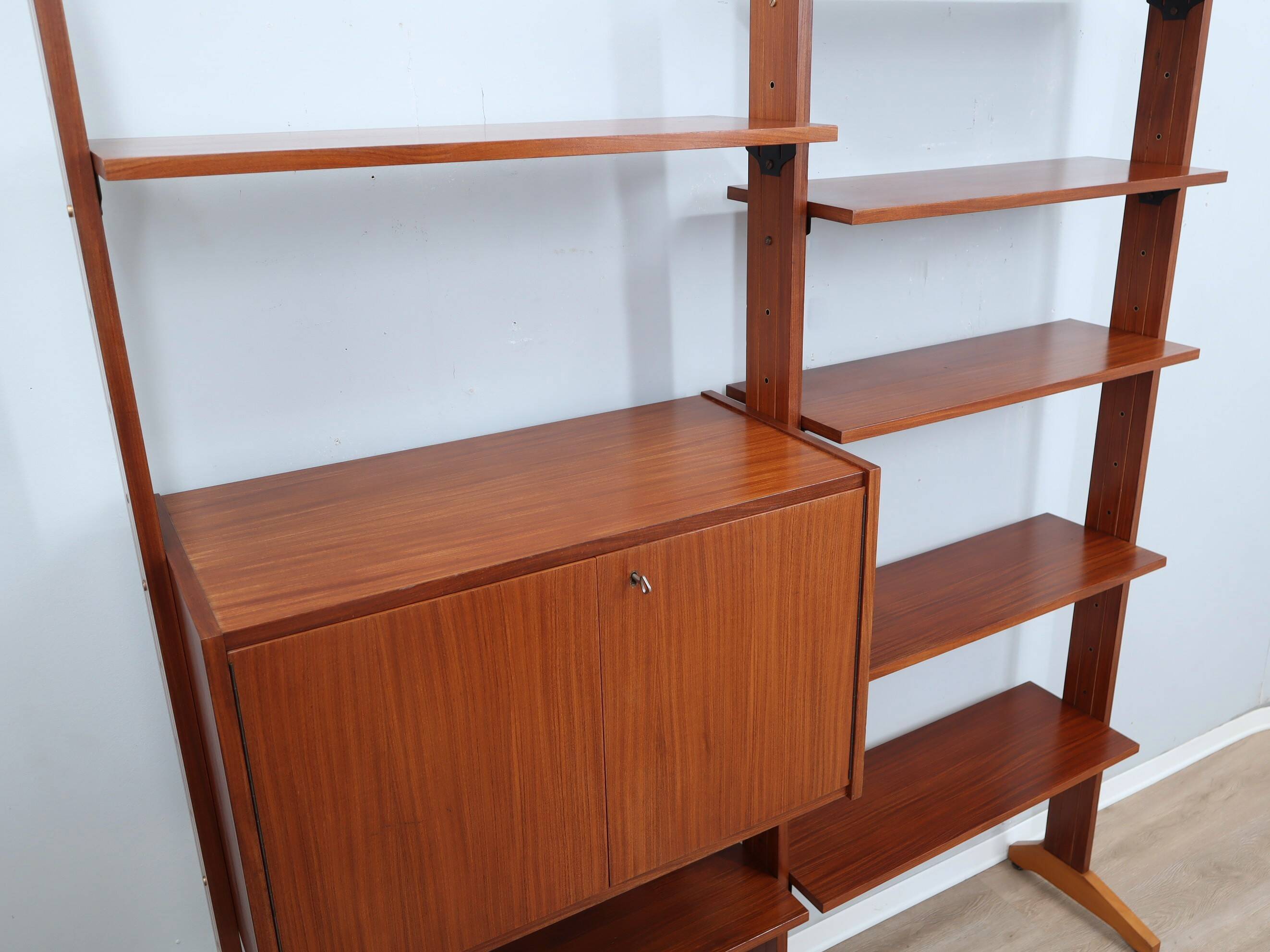 1950s teak modular wall unit with drop-front bar