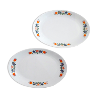 Pair of flowery oval dishes